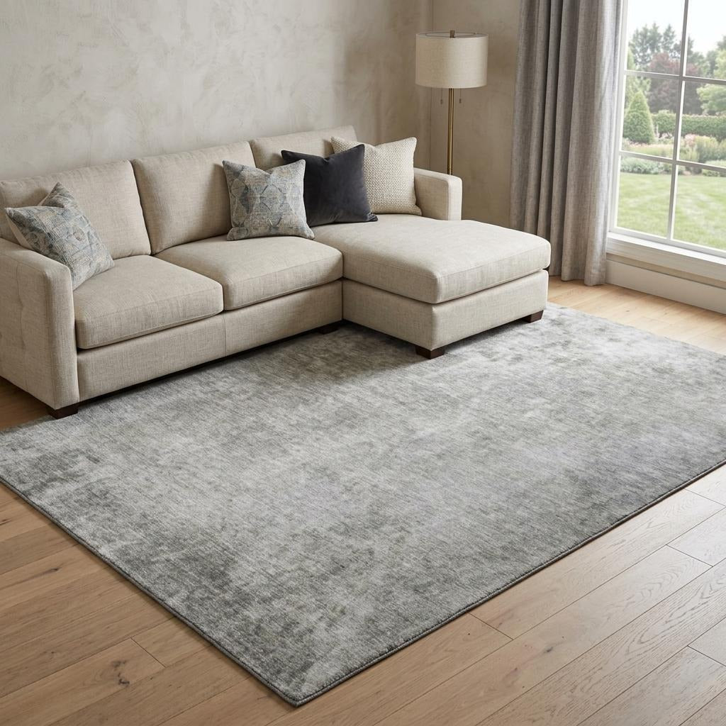 10' X 14' Gray And Silver Abstract Shag Washable Area Rug With UV Protection - Home & Garden