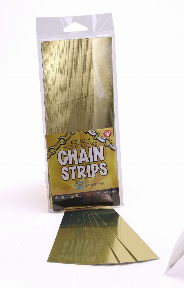 Metallic gold foil chain strip pack with long connected strips, 48 per pack