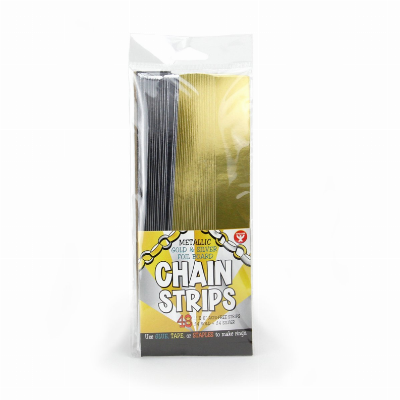 Metallic gold and silver foil chain strip pack with 48 strips, reflective finish