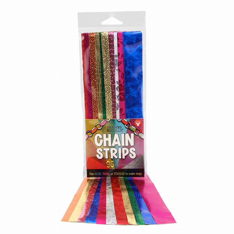 Embossed metallic multi-color chain strip pack with 96 strips, reflective finish