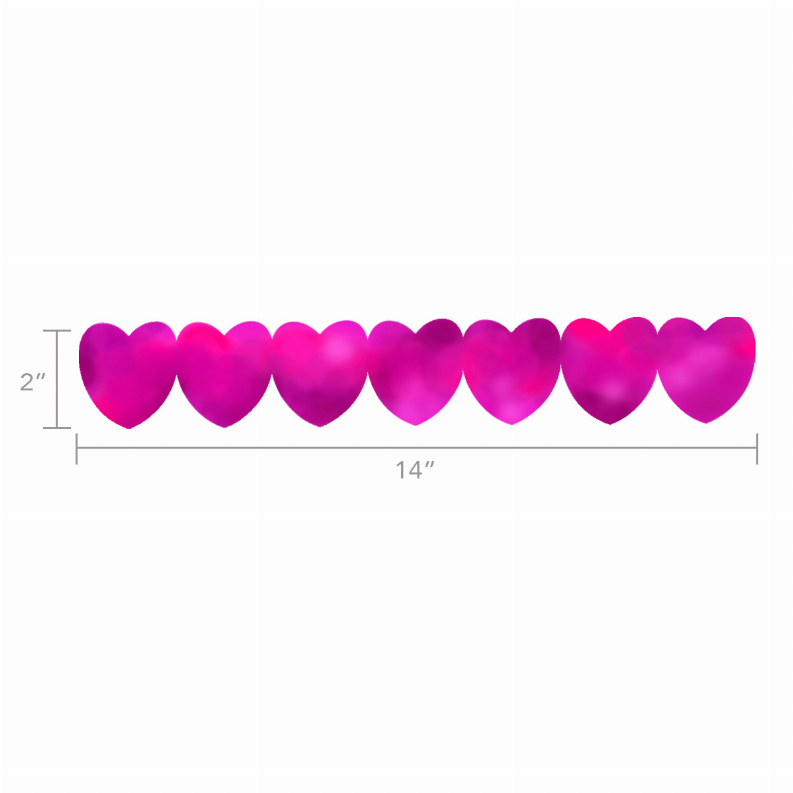Purple heart-shaped sticker strip, 14 in long with 2 in heart height.