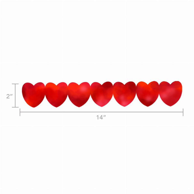 Red heart glitter sticker strip, 14 in long and 2 in wide.