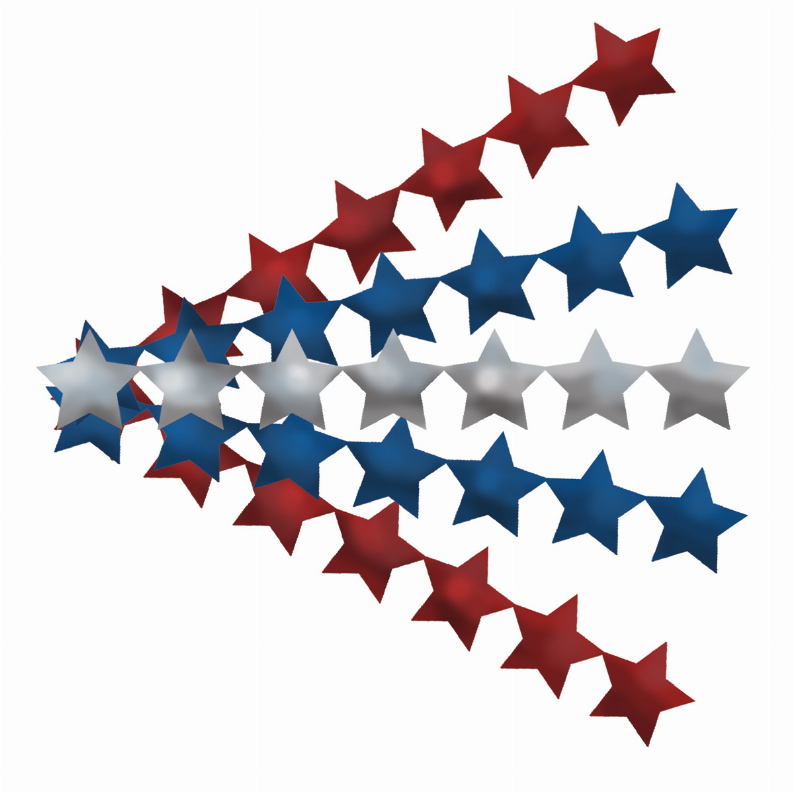 Sticker strip with red, white, and blue glitter star shapes