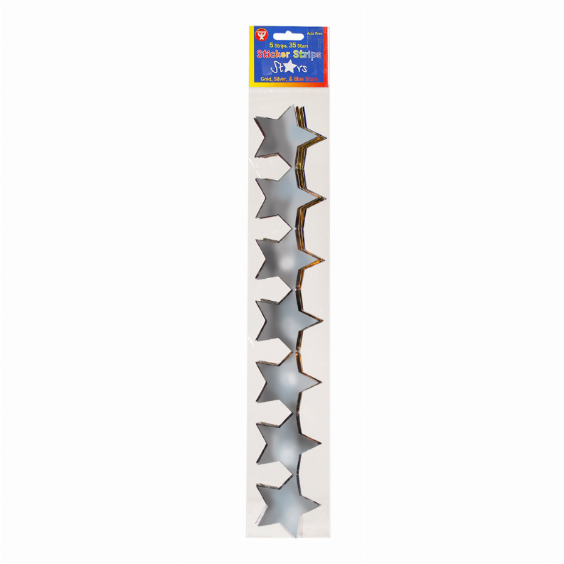 Dark gray glitter star sticker strip with pointed star shapes