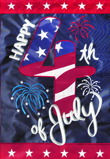 Burlap 4th of July flag panel with red star border, 'Happy' and 'July' typography