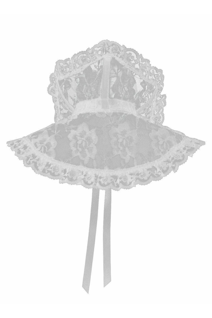 White lace neck collar with ornate top frill, floral lace overlay and ribbon ties