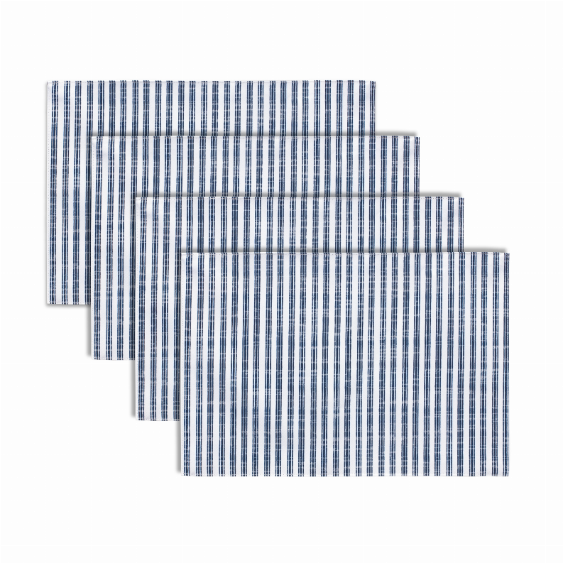 Polyester placemat set of 4, blue-and-white plaid grid design