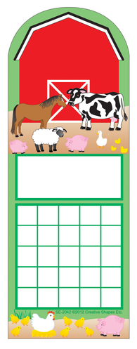 Personal incentive chart with farm animals in barn scene and blank checkered reward grid
