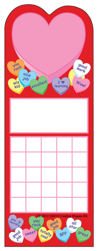 Personal incentive chart shaped like a heart with stickers and blank reward grid