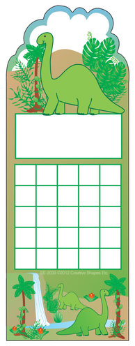 Personal incentive chart with green dinosaur design, plant details, and blank checkered reward grid