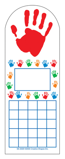 Personal incentive chart with red handprint, colorful hand border, and blank grid