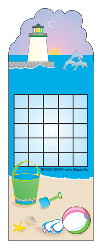 Personal incentive chart with dolphin beach artwork, sunny sky, and blank grid