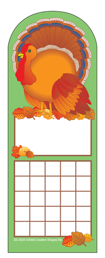 Personal incentive chart with turkey topper and brown writing grid sections