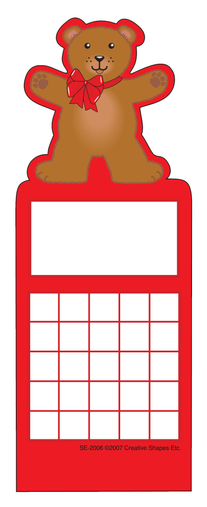 Personal incentive chart featuring a brown teddy bear and red border with blank boxes