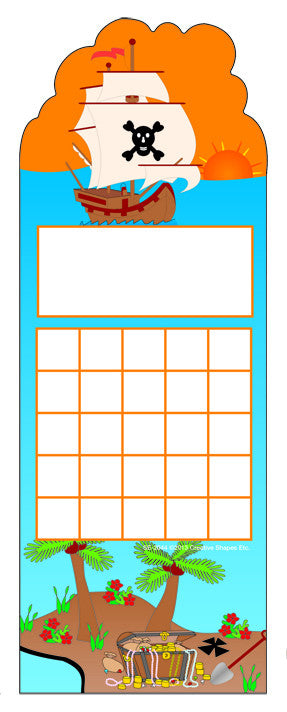 Personal incentive chart with pirate ship topper and orange writing grid sections
