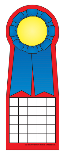 Personal incentive chart with blue ribbon and yellow sun center over blank grid boxes