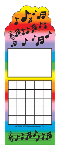 Music-note themed incentive chart with rainbow frame, pocket, and grid rows