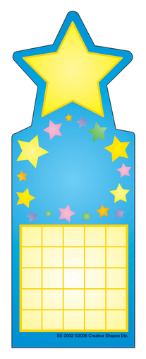 Personal incentive chart with star-shaped top and blue reward grid in yellow and pink accents