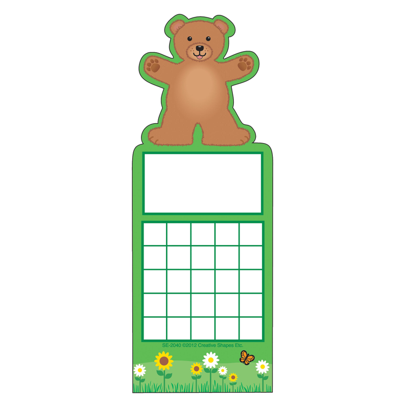 Personal incentive chart with teddy bear topper and green writing grid sections