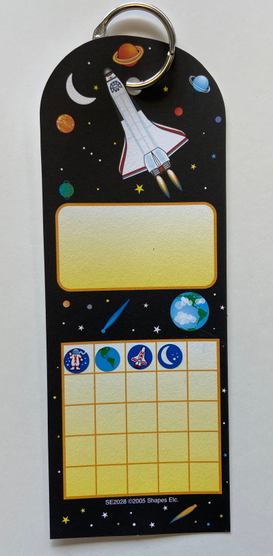 Personal incentive chart with rocket and planets illustration, black theme, blank grid