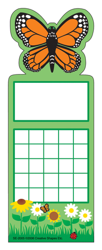 Personal incentive chart with orange-and-black butterfly top and green flower grass border
