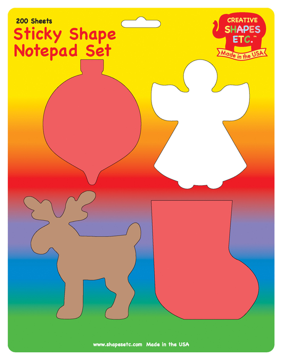 Sticky shape notepad set with white angel and red sock-shaped sticky notes