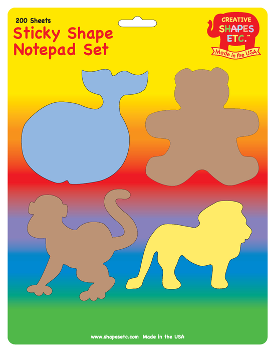 Sticky shape notepad set with blue and brown animal-shaped sticky notes