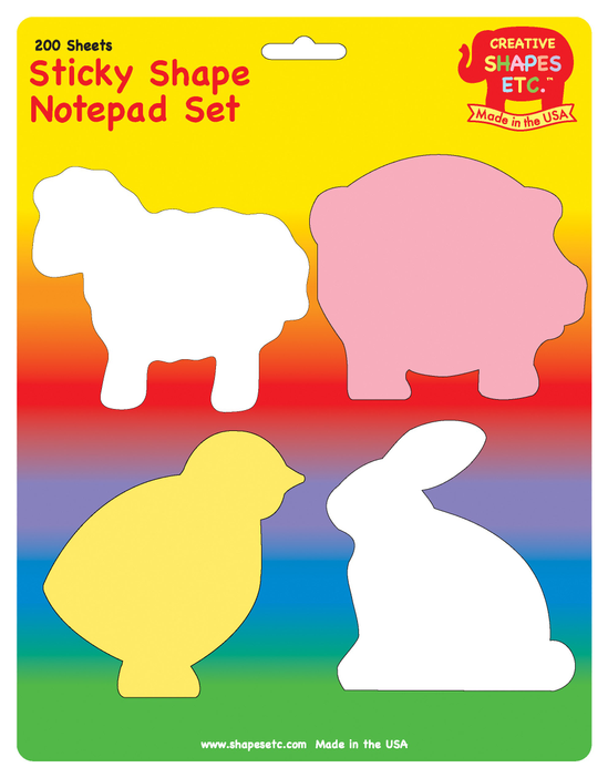 Sticky shape notepad set with dinosaur and rabbit-shaped sticky notes