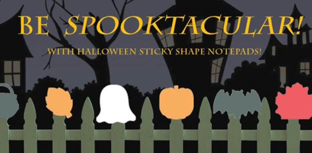 Halloween sticky shape notepad set banner with colorful character head silhouettes