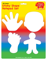 Sticky shape notepad set with white hand and person-shaped sticky notes