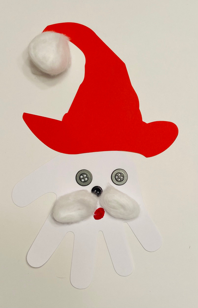 Red hat and white character foam cut-out with button eyes and red nose