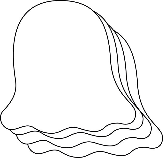 White bell-shaped foam cut-out with scalloped ruffle bottom