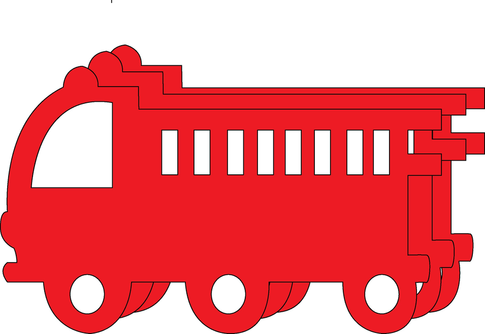 Red fire truck foam cut-out with ladder and three wheels