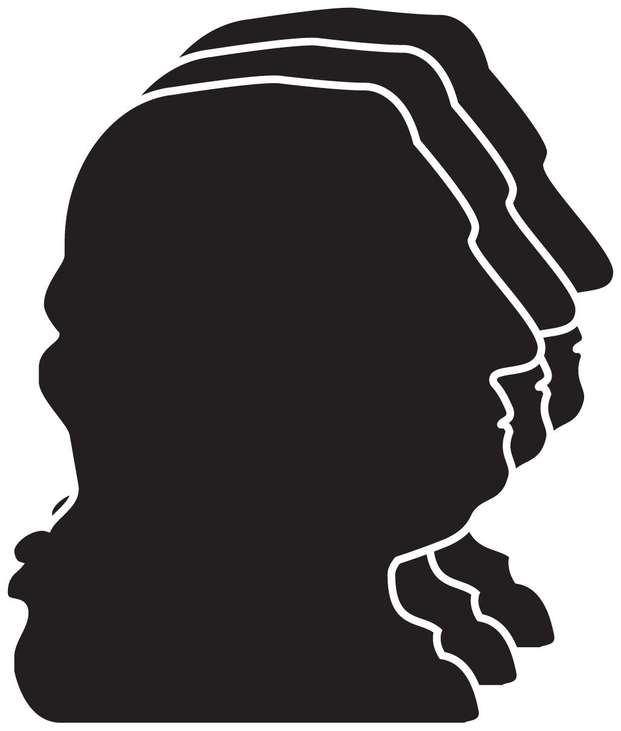 Black profile head foam cut-out with layered hair and beard lines