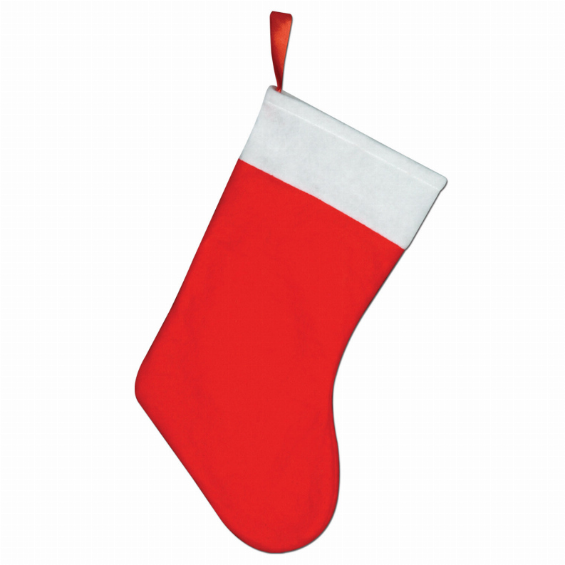 Red felt Christmas stocking with light cuff and hanging loop