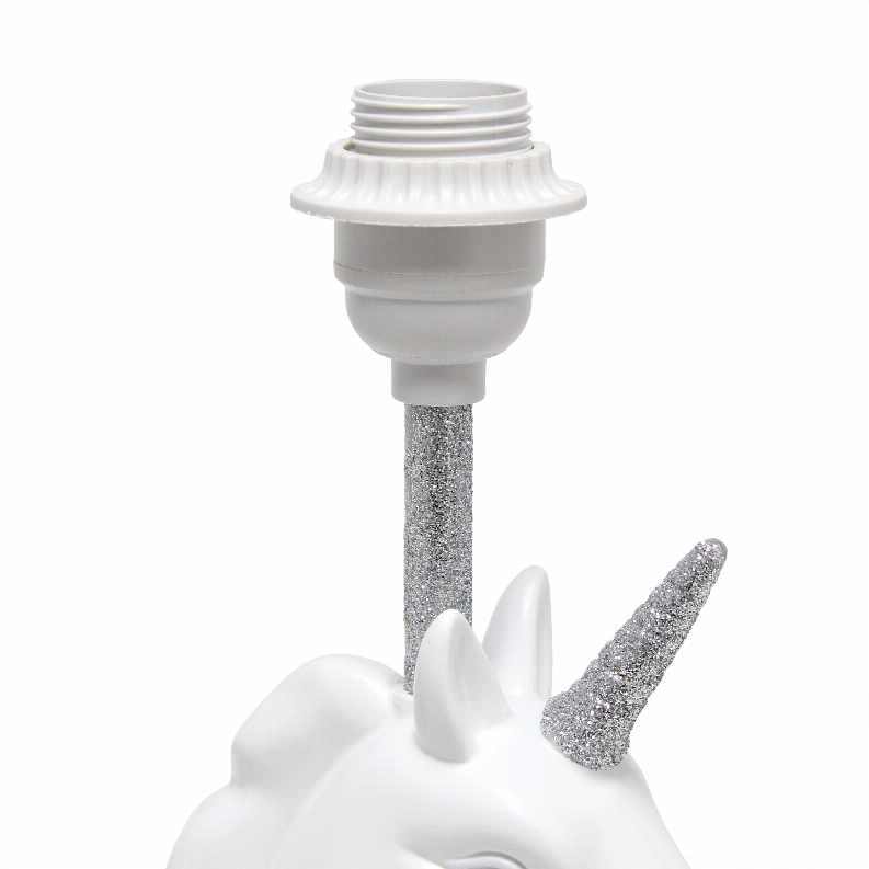 Unicorn table lamp socket and white base with silver glitter horn