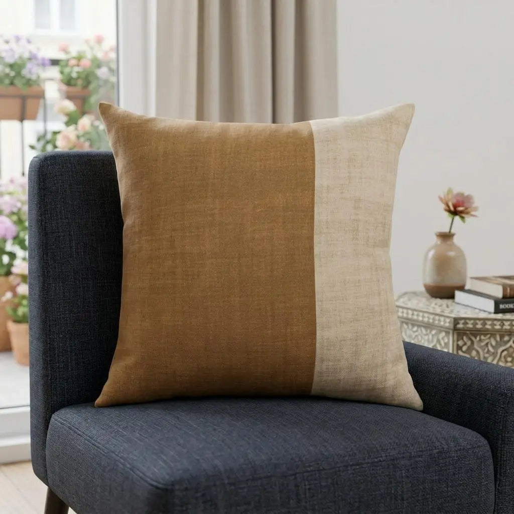 20" Almond And Beige Patchwork Cotton Throw Pillow Cover Homeroots Home Decor