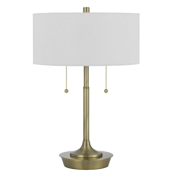 20" Antiqued Brass Metal Two Light Table Lamp With White Drum Shade Homeroots Lighting