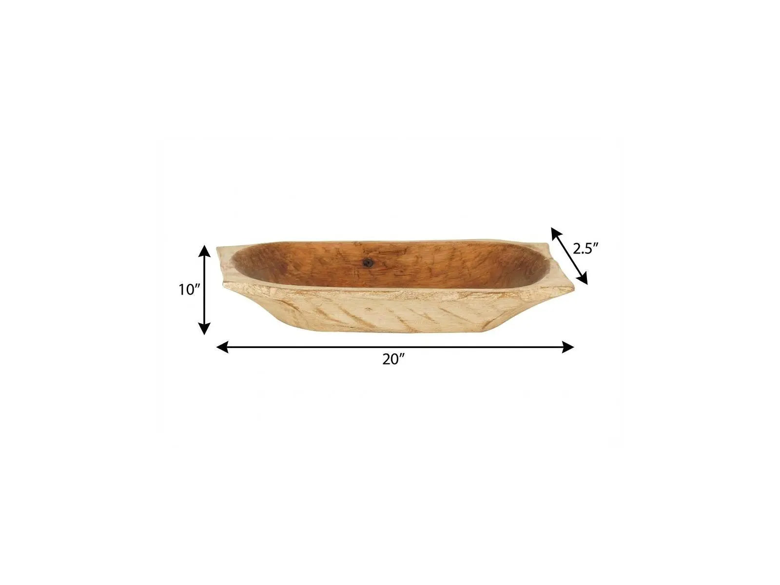 20" Antiqued White Solid Wood Dough Bowl With Handles Homeroots Kitchen & Dining