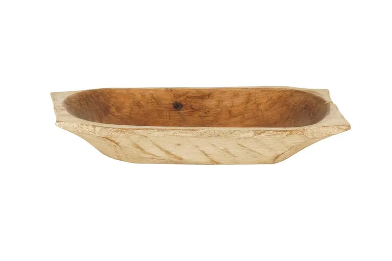 20" Antiqued White Solid Wood Dough Bowl With Handles Homeroots Kitchen & Dining