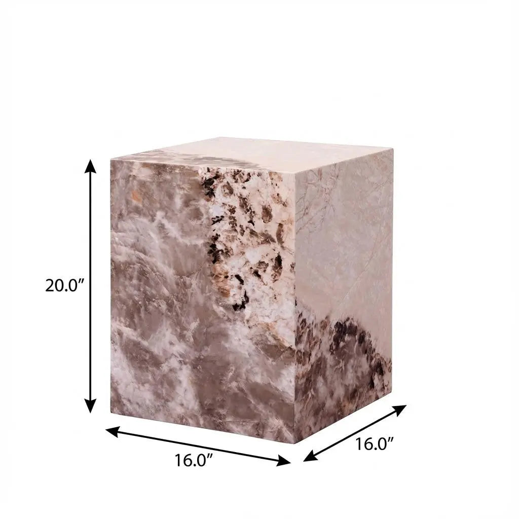 20" Beige Brown and Cream Concrete and Wood Square Block End Table Homeroots Living Room