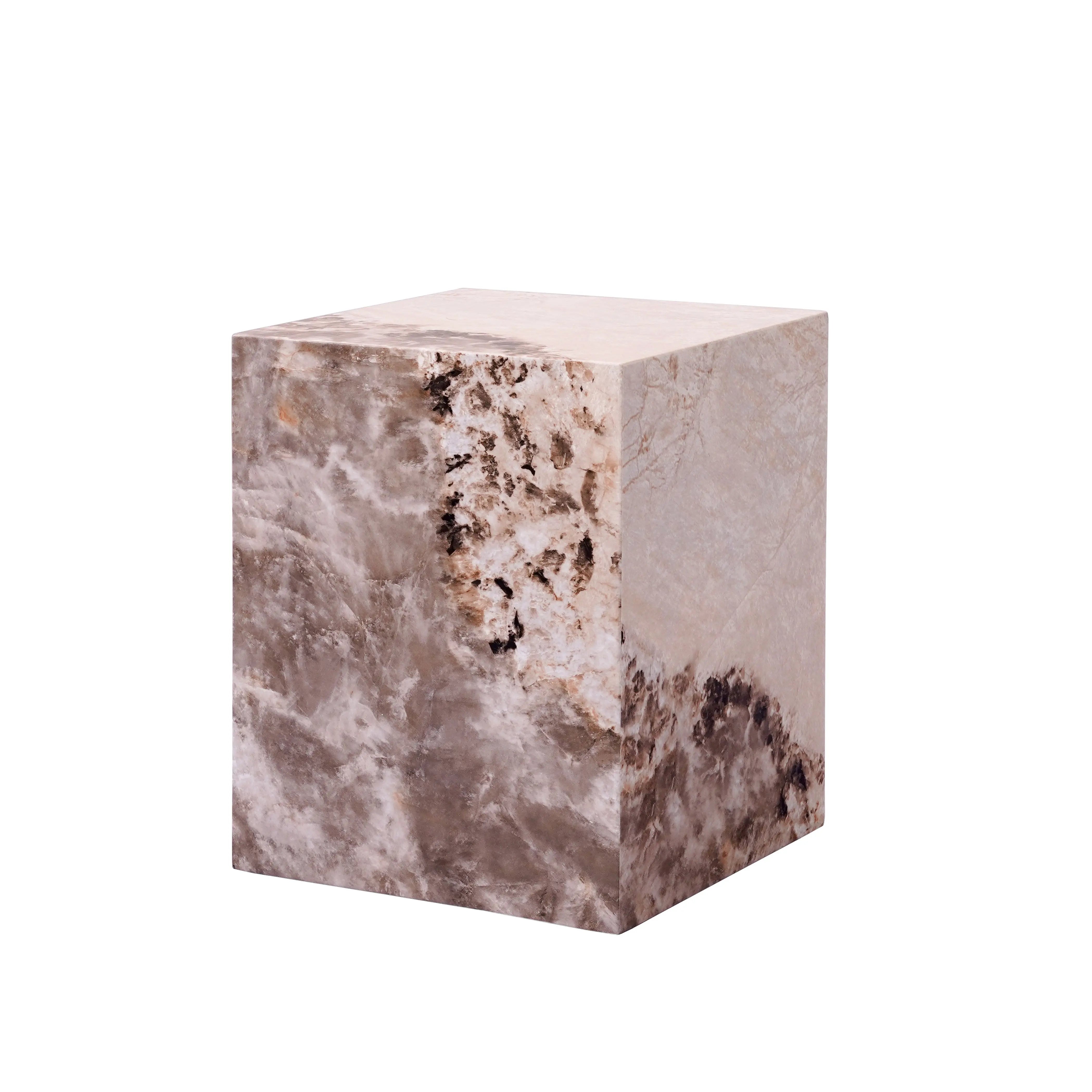 20" Beige Brown and Cream Concrete and Wood Square Block End Table Homeroots Living Room