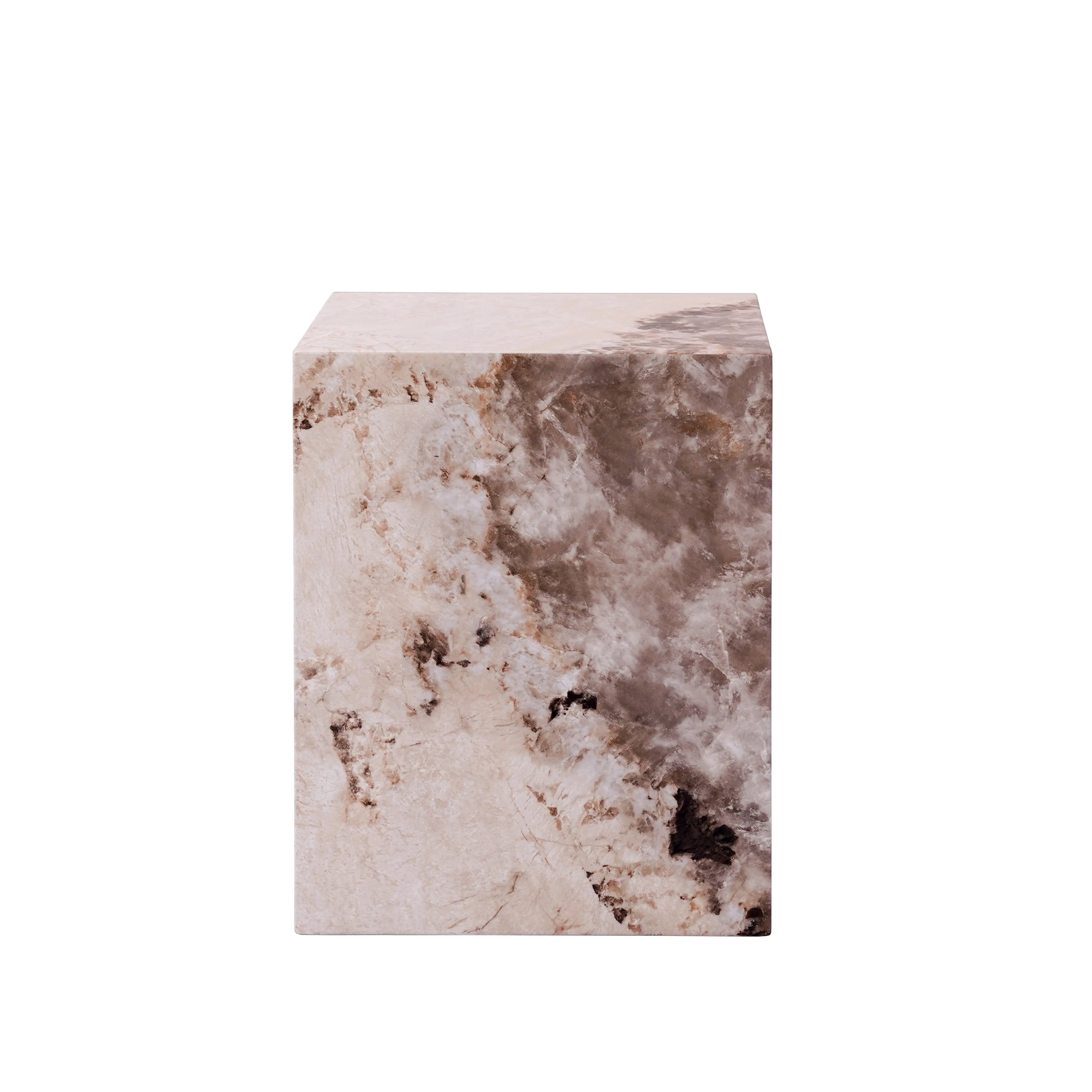 20" Beige Brown and Cream Concrete and Wood Square Block End Table Homeroots Living Room