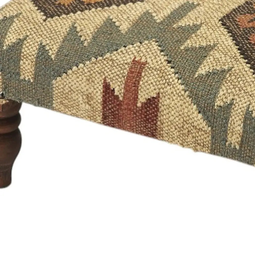 20" Beige Brown and Green Jute And Wool Southwestern Footstool Homeroots Living Room
