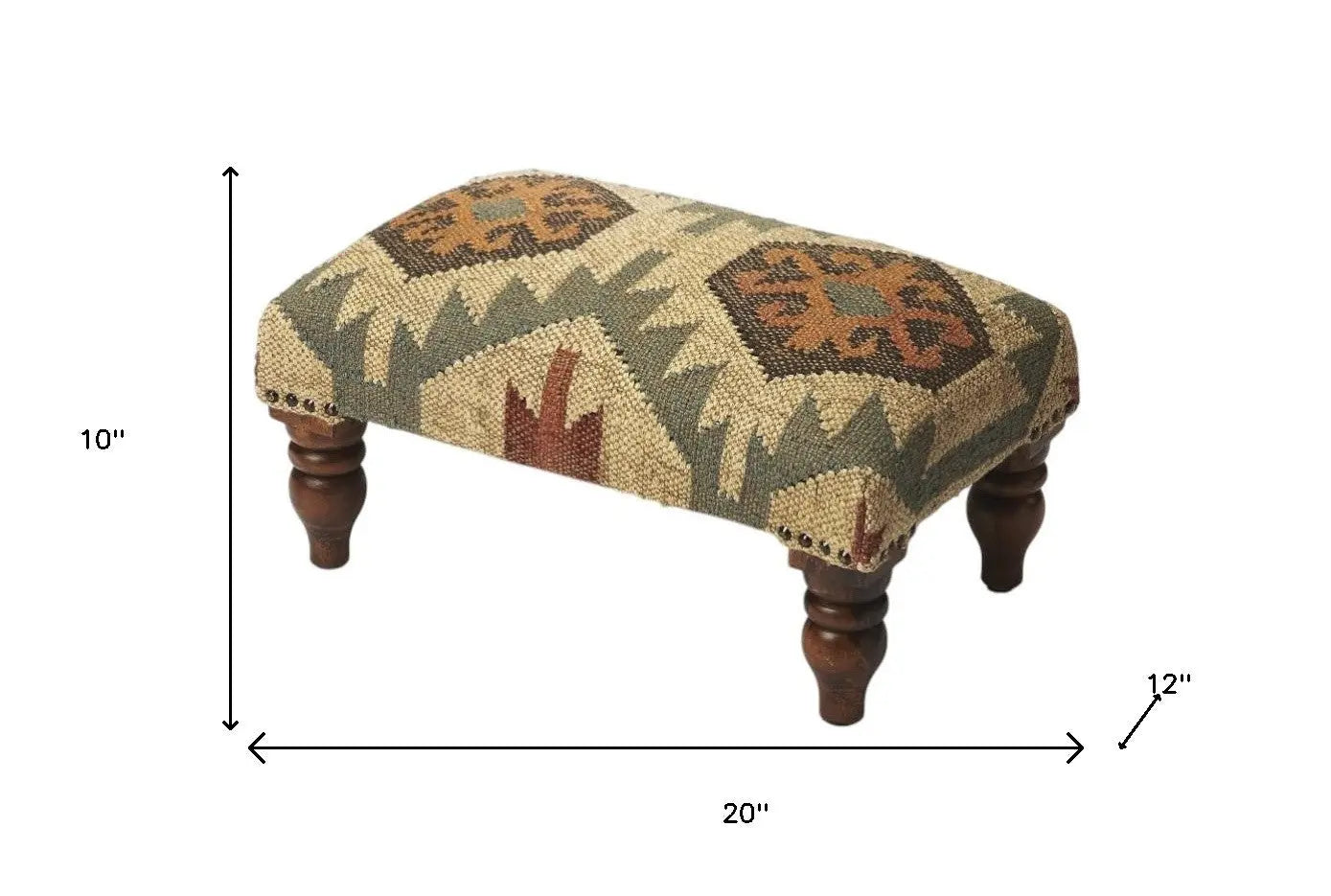 20" Beige Brown and Green Jute And Wool Southwestern Footstool Homeroots Living Room