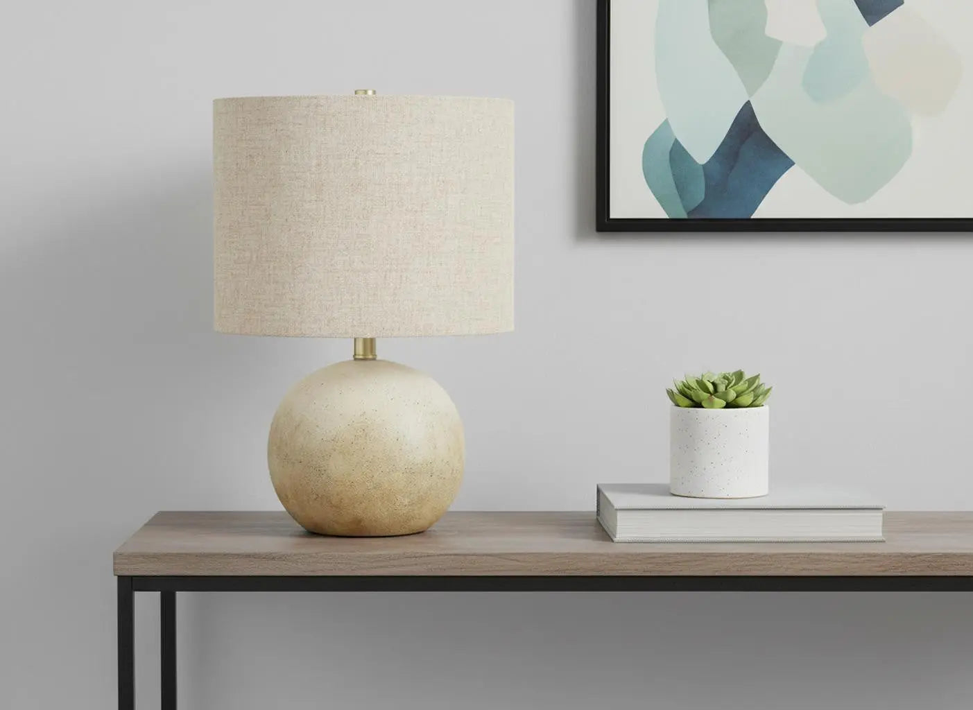 20" Beige Concrete Round Table Lamp With Beige Drum Shade Homeroots Lighting