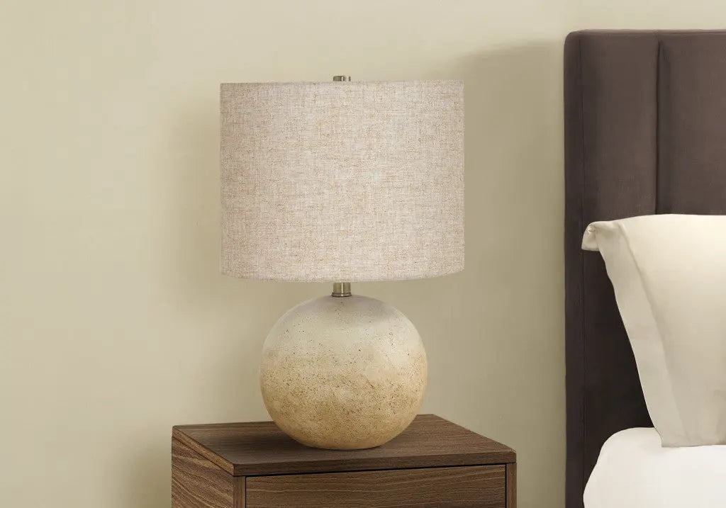 20" Beige Concrete Round Table Lamp With Beige Drum Shade Homeroots Lighting