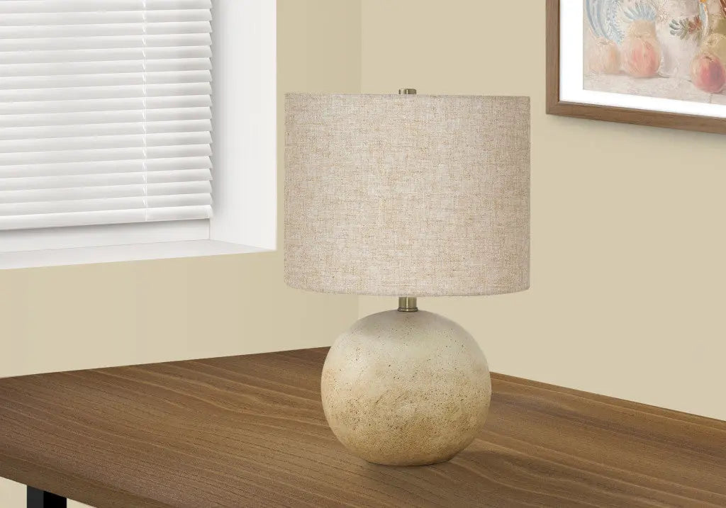 20" Beige Concrete Round Table Lamp With Beige Drum Shade Homeroots Lighting