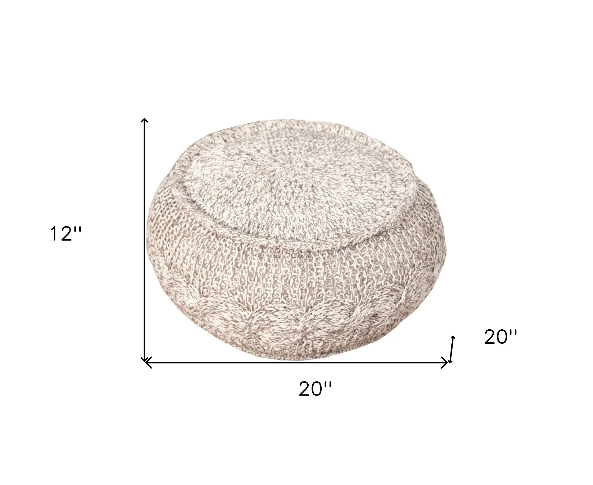20" Beige Cotton Geometric Round Pouf Ottoman Homeroots Living Room