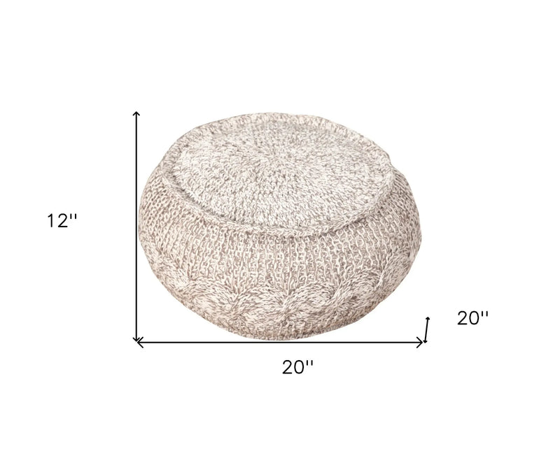 20" Beige Cotton Geometric Round Pouf Ottoman Homeroots Living Room